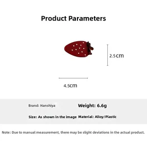 Detailed strawberry hair clip size guide 4.5cm x 2.5cm with weight specifications