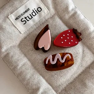 Cute Strawberry Heart Acetate Hair Clips Sweet Korean Style Bangs Duckbill Side Clips Women Girls Creative Hair Accessories