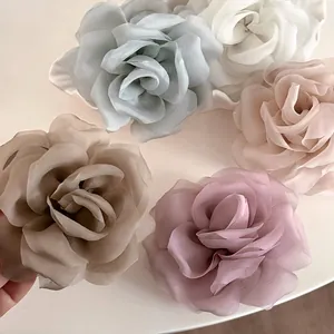 Handmade Chiffon Rose Flower Hair Claw Elegant Fabric Floral Shark Clip Korean Style Sweet Headwear For Women Daily Wedding Party
