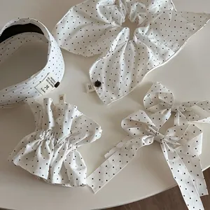 Set di Accessori per Capelli in Tessuto a Pois Bianchi e Rossi Elastici per Capelli Fatti a Mano Clip a Fiocco Cerchietto Donna