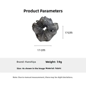 Gray organza scrunchie with pearls and dots, 17cm diameter lightweight hair accessory