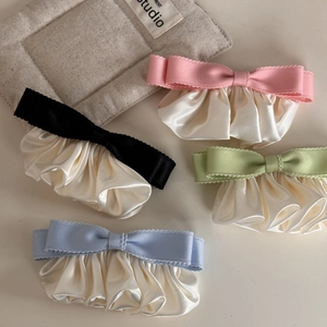 French vintage ribbon bow hair clips set with pleated satin edges in four colors