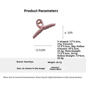 Detailed technical specifications and sizing chart for large pink matte claw hair clip