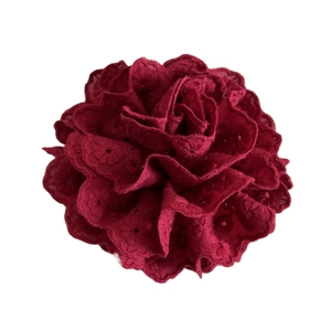 Pince à cheveux fleur en dentelle rouge foncé avec broderie pour demi-queue