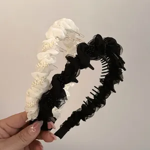 Serre-tête en Maille Plissée Avec Künstliche Perles de Culture Xiaomi Antidérapant Accessoires Cheveux Rétro Français pour Femme