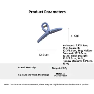 Detail view of large light blue matte hair claw clip with specific 12.5cm size dimensions