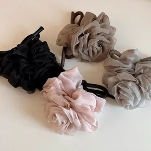 Chouchous en Organza Fait Main Forme Rose Élégant Nœud en Mousseline Élastique Cheveux Mode Grand Floral Bandeau pour Femme