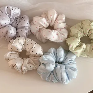 5-piece set of silk satin polka dot scrunchies in pastel colors for women's hair styling