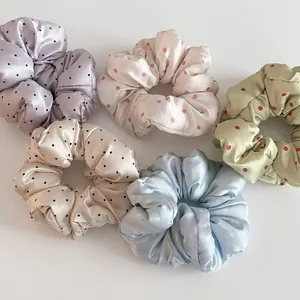 Large Satin Polka Dot Scrunchies Soft Silk Like Pleated Hair Ties Handmade Ponytail Holder Hair Accessories For Women