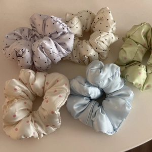 5-piece set of satin polka dot scrunchies in pastel colors for girls and women