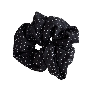 Chouchou français noir à pois blancs en tissu plissé pour coiffure élégante de femme