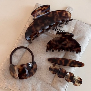 French tortoiseshell acetate hair claw clips and accessories set for elegant styling