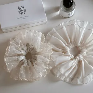 French Style Large Scrunchies Elegant Oversized Lace Polka Dot Chiffon Hair Ties Fashionable Accessories For Women