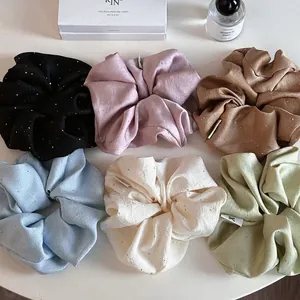 Damen Elegante Satin Scrunchies Glitzer Strass Große Haargummis Gepunktet Geraffte Stoff Haarbänder Täglicher Haarschmuck