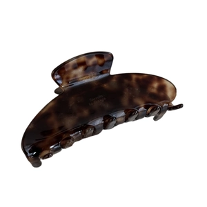 Brown tortoiseshell acetate hair claw clip with Barrette La France gold engraving
