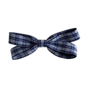 Elegant blue and white plaid bow hair clip with a vintage Korean checkered fabric pattern