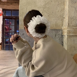 Elegante Grande Elastico per Capelli in Pizzo Bianco con Motivo a Cuore Stile Balletcore Pieghettato per Donna Ragazza Accessori per Capelli