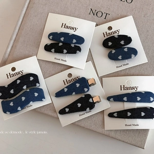 Sweet Heart Pattern Denim Fabric Hair Clips For Women Polka Dot Duckbill Clips Handmade Fashion Hair Accessories