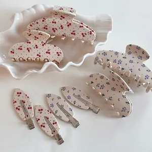 Pince à Cheveux en Plastique Motif Fruit Doux Avec Strass Floral Cerise Raisin Pince Shark pour Femmes Accessoires Cheveux Quotidiens