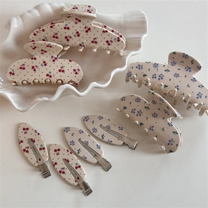 Lot de pinces à cheveux motifs fruits et fleurs avec imprimés cerises et bleuets