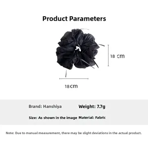 Detailed parameter chart for 18cm black fabric hair scrunchie with soft ribbon edge