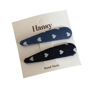 Sweet denim heart pattern hair clip set in blue and black colors for women