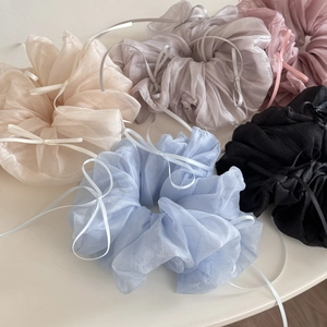 French style organza hair scrunchies with ribbons in various pastel colors