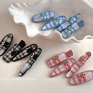 Süße Karo Kirsche Haarklammern Spitzenkante Stoff Umwickelt Legierung Entenschnabelklemmen Für Damen Mädchen Süße Haarschmuck