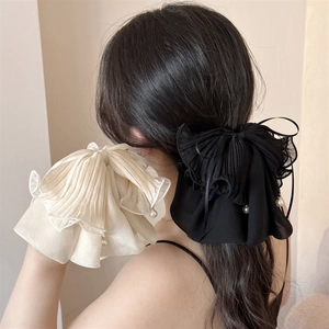 Pince à Cheveux en Mousseline de Soie avec Grand Nœud Plissé et Pendentif Künstliche Perle Élégante Pince à Cheveux Surdimensionnée pour Femme