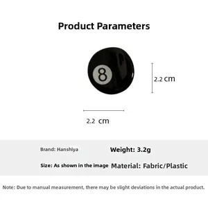 Detail of No. 8 billiard ball hair clip showing 2.2cm diameter and lightweight design