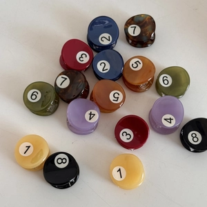 Mini billiard style acetate hair claws with colorful number design for women