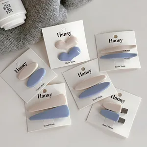 Set Coppia Fermagli Per Capelli Coreani Blu Crema Per Donna Ragazza Macaron Geometrici Cuore Ovale Becco D'Anatra Accessori Per Capelli Fatti A Mano