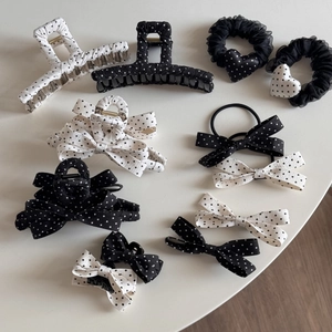 French Vintage Polka Dot Bow Hair Claw Fabric Wrapped Shark Clip Large Duckbill Clip Fashion Hair Accessories For Women
