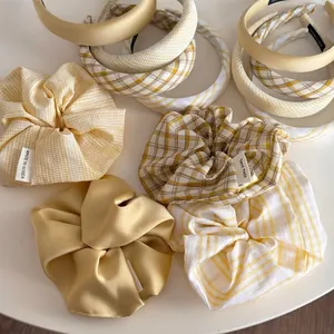 Cerchietto Imbottito in Tessuto Giallo Dolce Stile Coreano per Donna Tinta Unita Plaid Gingham Fasce per Capelli Accessori Capelli