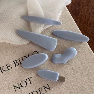 6-piece minimalist Morandi light blue hair clip set in various geometric shapes