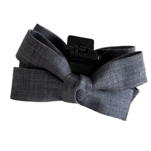 Grey fabric bow hair claw clip for side bangs and elegant princess hairstyles