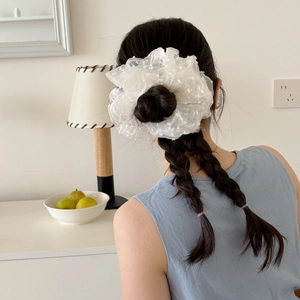 Large Bubble Mesh Dotted Scrunchie For Women Organza Polka Dot Hair Ties Pleated Handmade Hair Accessories Headpiece