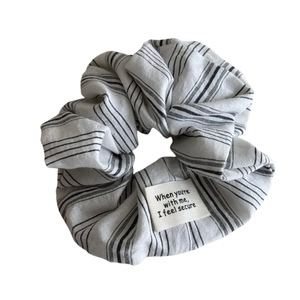 Striped cotton scrunchie with letter patch and emotional quote for women's hair
