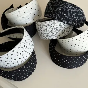 French Vintage Wide Brim Padded Headband Fabric Black White Polka Dot Floral Star Pattern Hair Hoop Women Daily Accessories