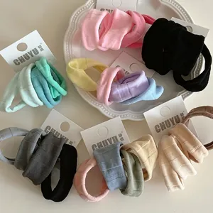 Accessoires Cheveux Femme Élastiques à Côtes Haute Élasticité Chouchous en Tissu de Coton Doux Anneaux de Serviette Durables Porte Queue de Cheval Coloré pour Filles Usage Quotidien