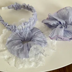 Elegante Lila Netz Haargummis Mit Spitzenbesatz Im Koreanischen Stil Plissierte Stirnband Für Damen Süße Handgefertigte Haarschmuck