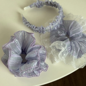 Lavendelfarbenes 3er-Set Haarschmuck mit Organza-Haarreifen und Spitzen-Haargummis
