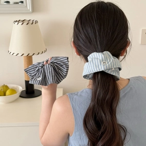 Striped Fabric Scrunchies Happiness Label Bow Elastic Hair Ties For Women Girls Korean Style Sweet Daily Headwear Accessory