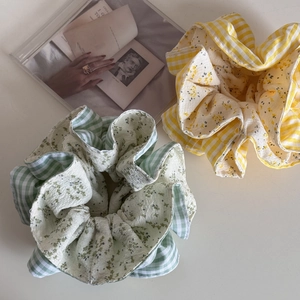 Scrunchie Coreano Dolce Plaid Floreale Patchwork Grande Elastico per Capelli Anello per Capelli per Donne Ragazze Accessori