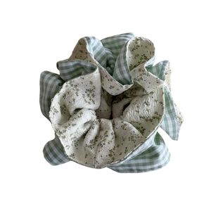 Elastico per capelli con motivo a quadretti verde pastello e floreale donna