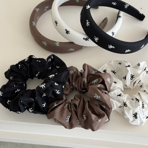 Lot de 6 serre-têtes et chouchous à nœuds style coréen en marron noir et blanc