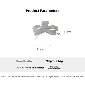 Detailed size specifications for large hair claw clip with light blue ribbon bow decoration