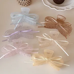 Balletcore Ribbon Bowknot Hair Claw Clip Matte Acrylic Large Shark Clip For Women Sweet Elegant Hair Accessories Styling