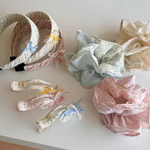 Handgemaakte Koreaanse Stijl Bloemen Scrunchie Met Kantafwerking Strik Haarband Hoofdband Haarklemmen Voor Dames Meisjes Haaraccessoires