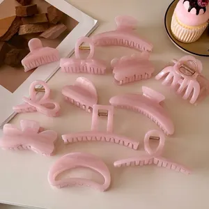 Pink Jelly Glitter Shark Hair Clip Resin Hair Claw For Women Korean Style Simple Sweet Bow Heart Crescent Hair Accessory